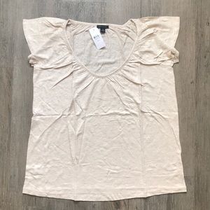 Ann Taylor Metallic Gathered Neck Pure Linen Tee